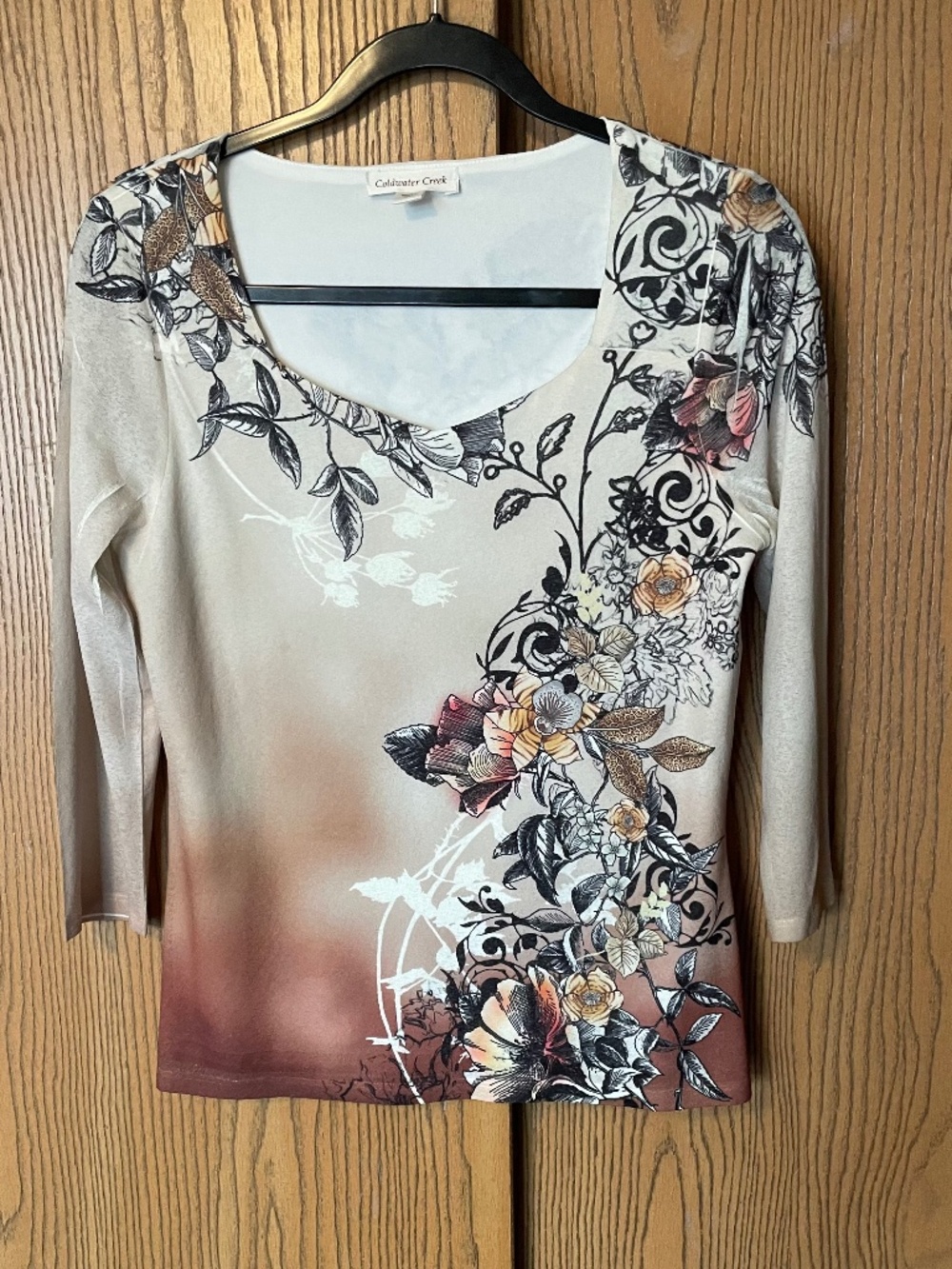 COLDWATER CREEK WOMEN’S 3/4 SLEEVE AUTUMN FALL PRINT TOP SIZE XS / 4